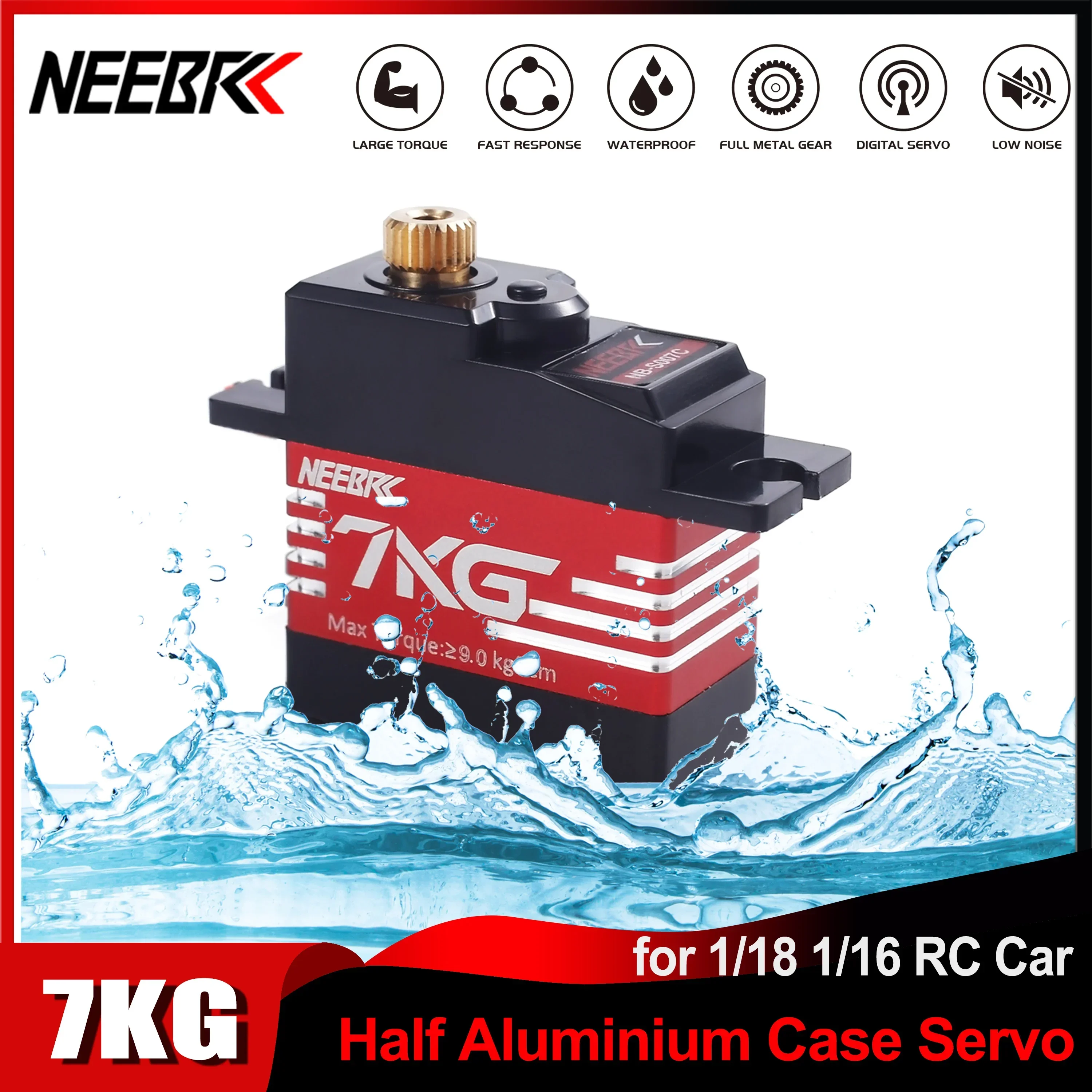 

NEEBRC 7KG Waterproof 21G Half Aluminum Case Metal Gear Micro Servo for 1/18 1/16 RC Car Wltoys 144010 MJX Hyper Go 14209 14210