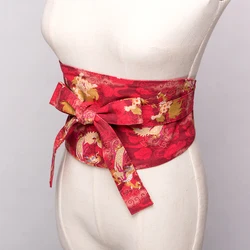 Japan Kimono Cummerbunds Women's Dress Accessory Beautiful Bronzed Floral Prints Yukata Waistbands Cosplay Wear Vintage Style