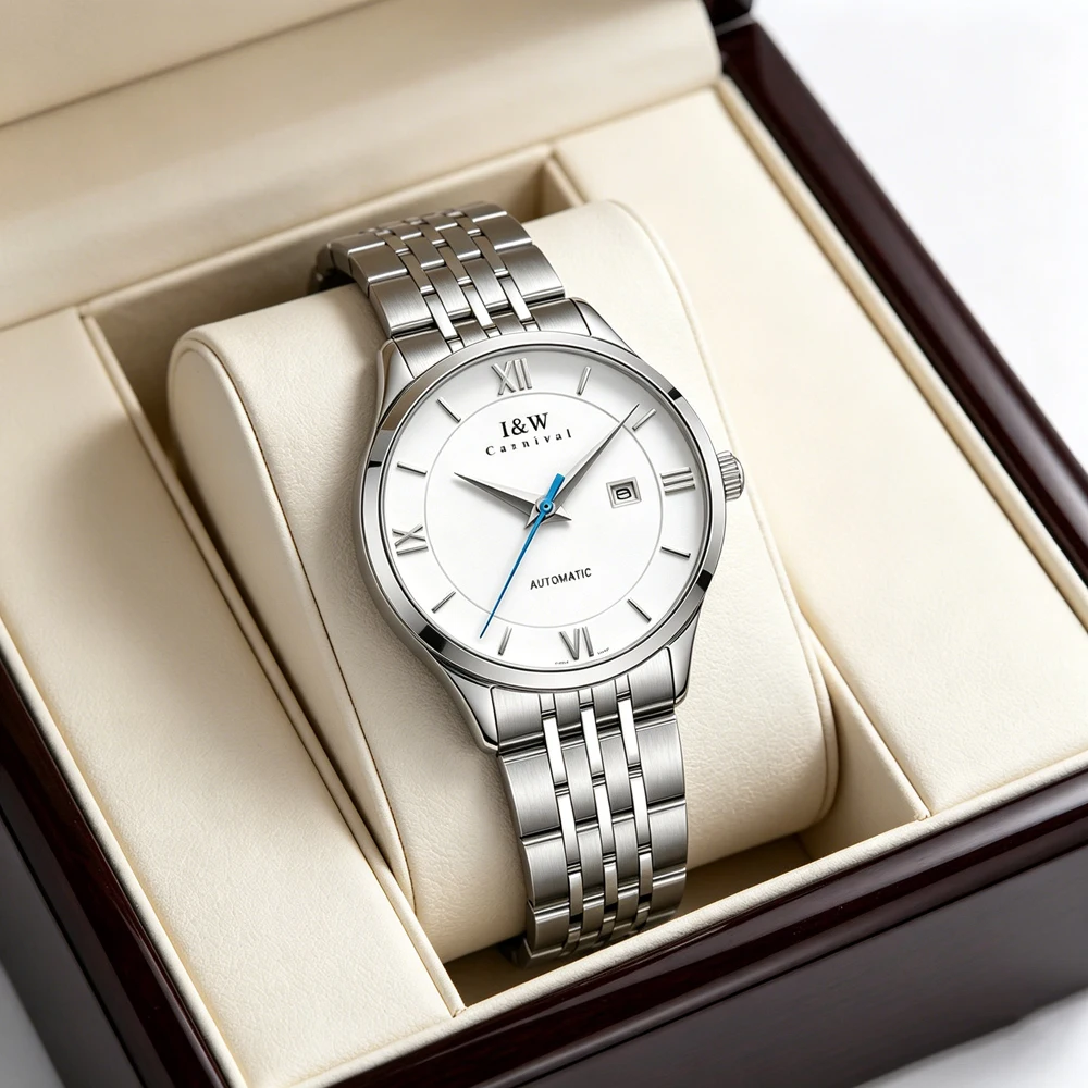 

Carnival Brand I&W High-End Luxury Imported Movement Mechanical Watch for Women Stainless Steel Sapphire Date Automatic Watches