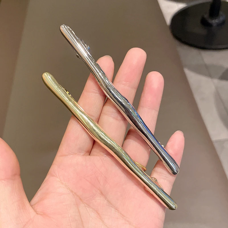 

11cm Women New Simple Metal Golden Strip Long Barrettes Hair Clips Vintage Hairpins Automatic Smooth Spring Clip Hairgrip