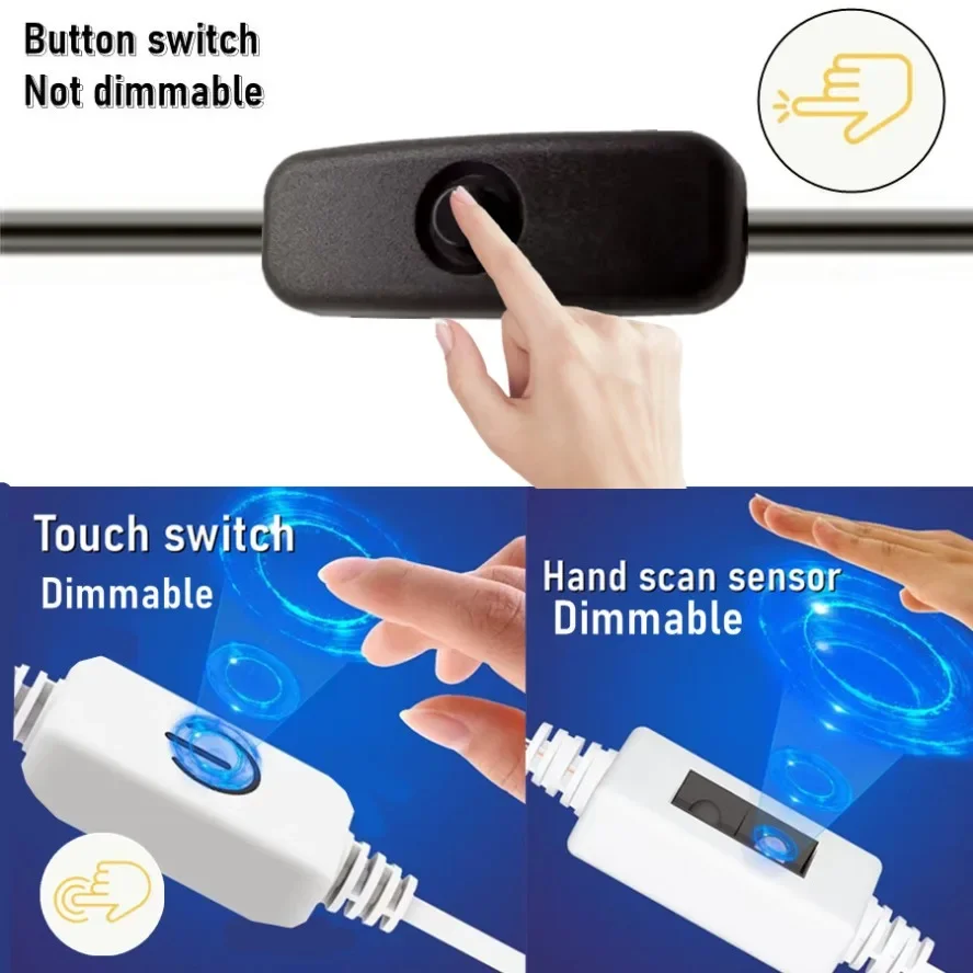 5V çok renkli usb\'li şerit LED ışık COB anahtarı dokunmatik sensör kısılabilir lamba bant TV ayna arka mutfak odası gece aydınlatma
