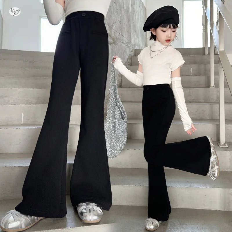 Girls' bell bottoms 2025 autumn new style girls' elastic slim fit children's micro bell pants sports pants horseshoe pants trend