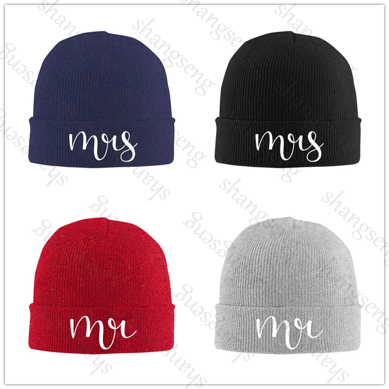 Mr Mrs Knitted Hat Unisex Outdoor Warm Men Solid Color Crimping Skullies Beanie Cap Hip Hop Ski Caps Knitted Hat