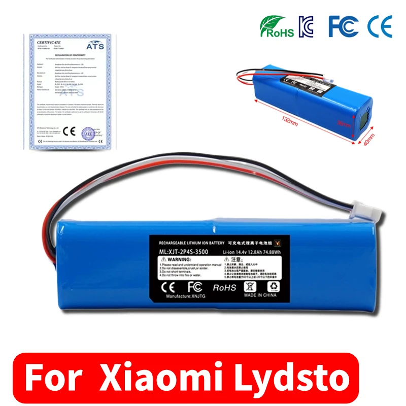 2024 Upgrade Replacement Battery 14.4V 12800mAh For Xiaomi Mijia 1C STYTJ01ZHM Robot Vacuum cleaner robot battery