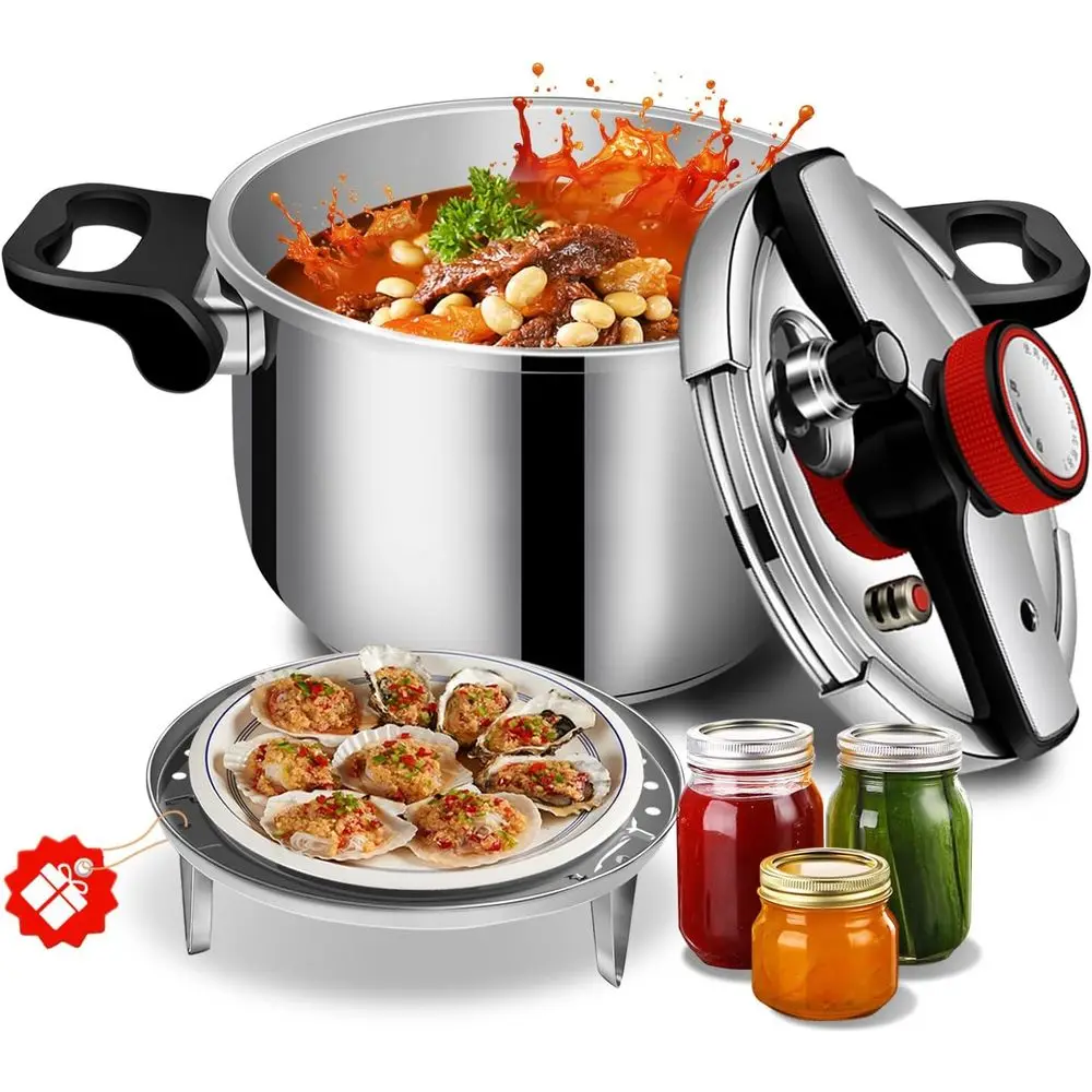 

4.22 Quart 304 Stainless Steel Pressure Cooker - Explosion-Proof Safety Lock, One Hand Operation, Fast Cooking, Dishwasher Safe