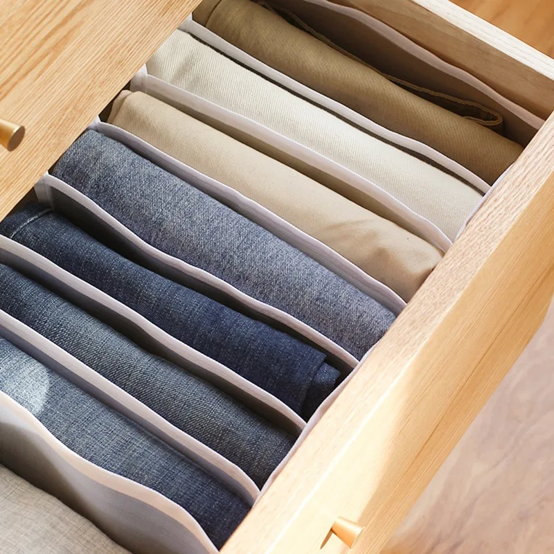 7 Grids Jeans Storage Box Closet Wardrobe Clothes Compartment Boxes Drawer Jeans Socks Separation Organizer Pants Storage