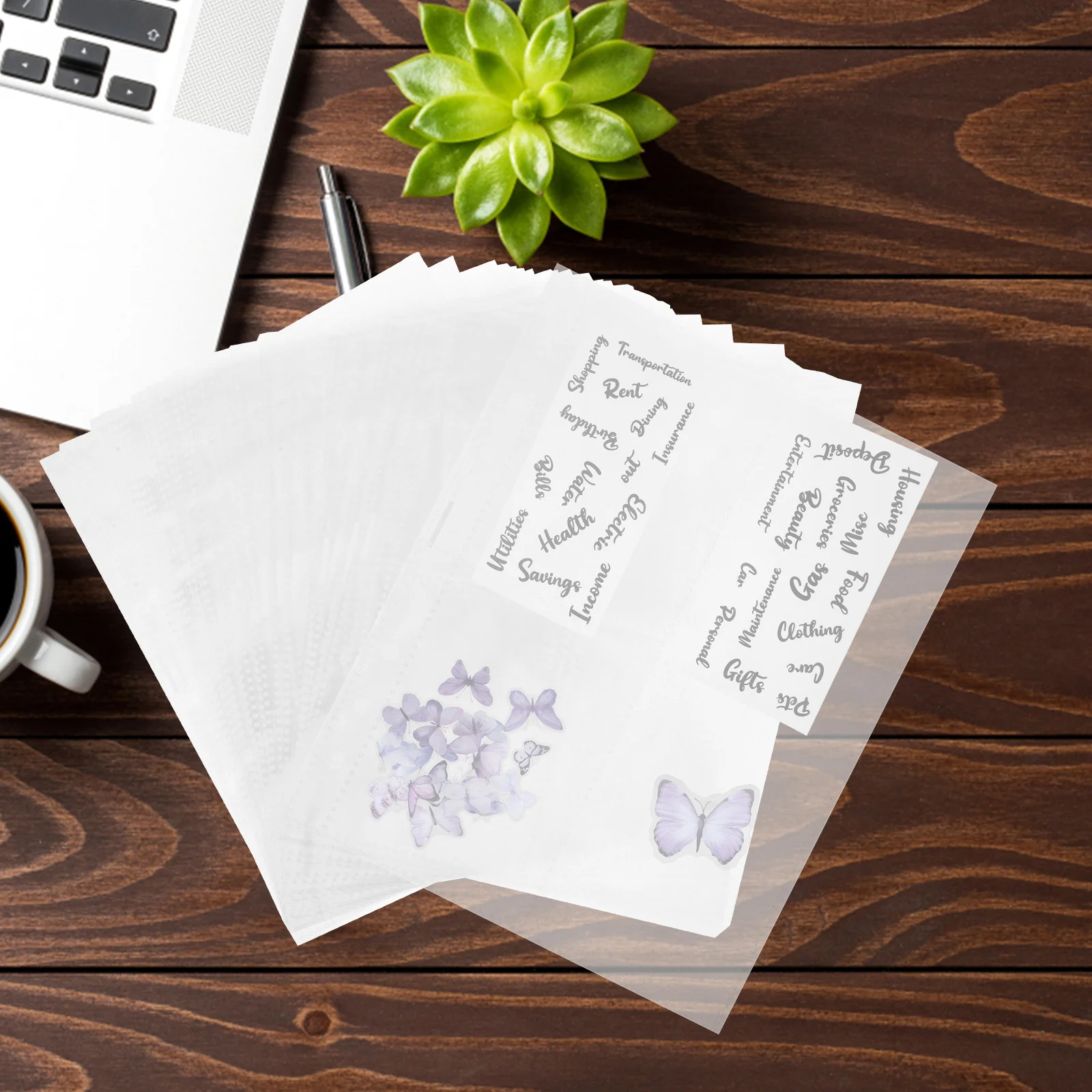 100pcs Envelope Insert PVC Multi-Use Binder Pocket for Budget Book Pre-Drilled Holes Lightweight Storage for Receipts Cards