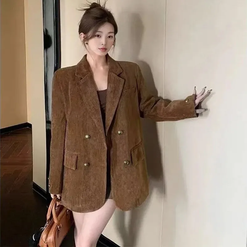 

Spring Autumn Ladies Fashion Suit Outwear 2025 Feminine Long Sleeved Jacket European Women High End Double Breasted Blazer Coat