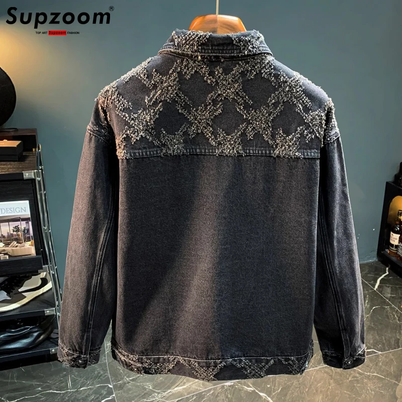 Supzoom 2023 New Arrival Top Fashion Men Casual Denim Jeans Single Breasted Cotton Solid Turn-down Collar Short Bomber Jacket