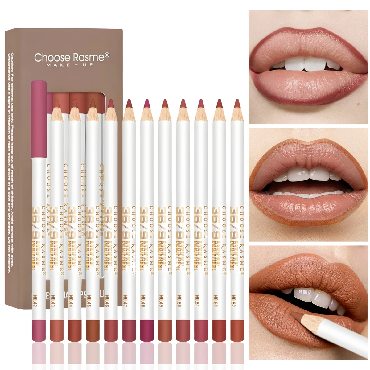 مجموعة مكونة من 12 قطعة من قلم تحديد الشفاه المخملي غير اللامع، ناعمة ومتينة ومقاومة للماء باللون البني المختلط مع مكياج شفاه سهل الاستخدام