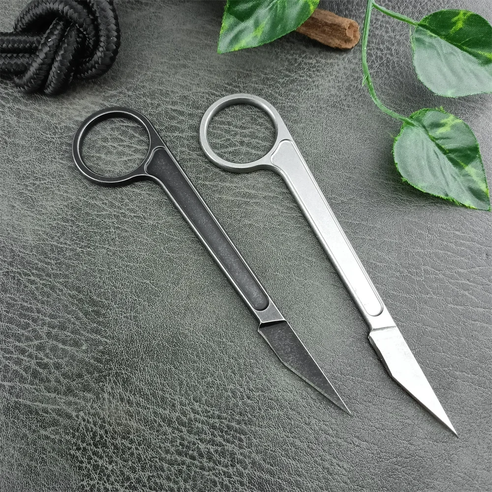 Outdoor Tactical Self-defense Small Straight Knife All-steel Fixed Blade with Ring Leather Case Wilderness Survival EDC Tool