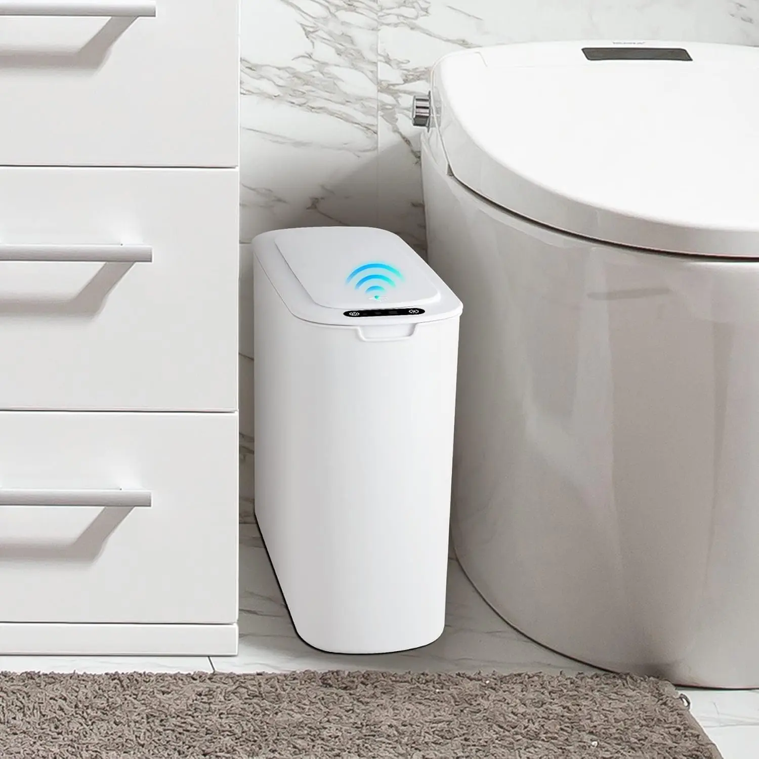 

Automatic Motion Sensor Trash Can with Lid, 2.6 Gallon Touchless Slim Garbage Bin for Bathroom, Office, Bedroom