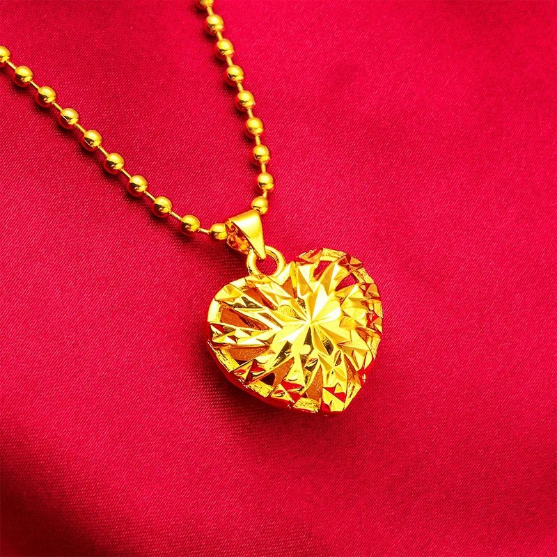 

Love Necklace for Women, 24K Gold, AU999 | Antique heart carvings with distressed finish, vintage charm for classic outfits.