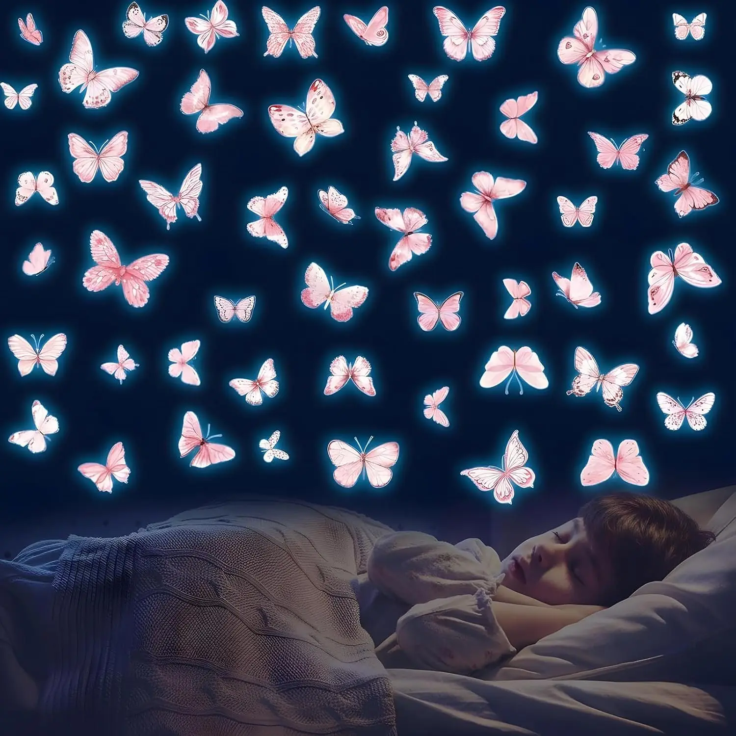 65Pcs Glow in The Dark Wall Decals, Luminous Butterfly Wall Decor, Watercolor Butterfly Wall Sticker for Living Room Bedroom New