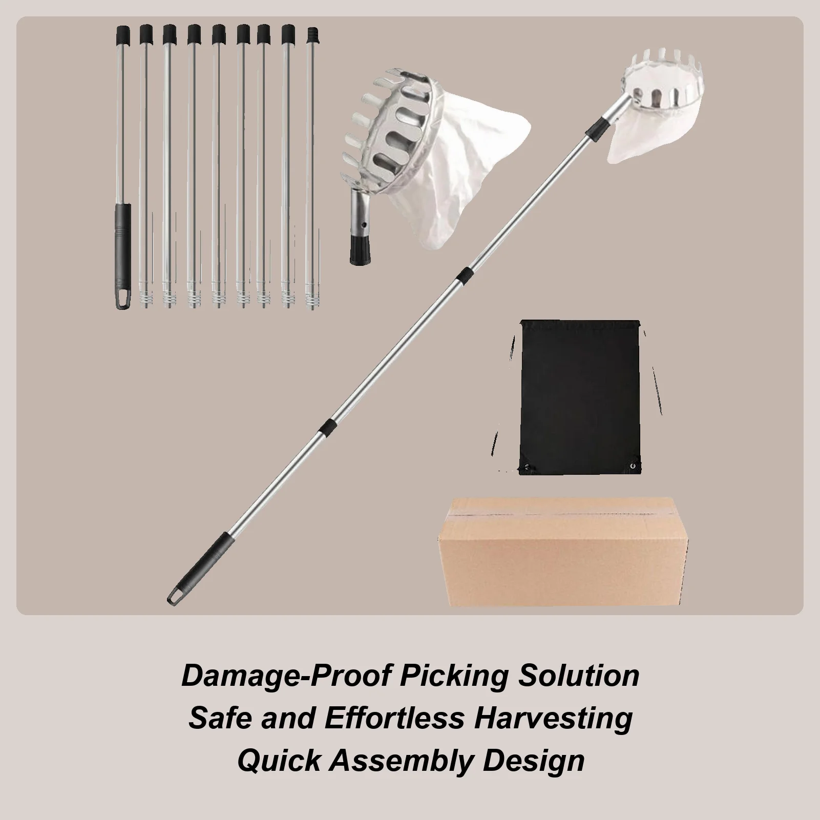 

garden Fruit Picker Fruit Picker Pole with Basket Ergonomic Gadget Professional Equipment Catcher for Picking Harvesting