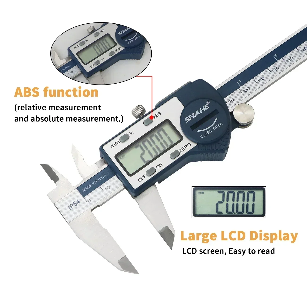 SHAHE Digital Caliper Measuring Tool Micrometer 6 Inch/150 mm Stainless Steel Vernier Calipers With Extra-Large LCD Screen