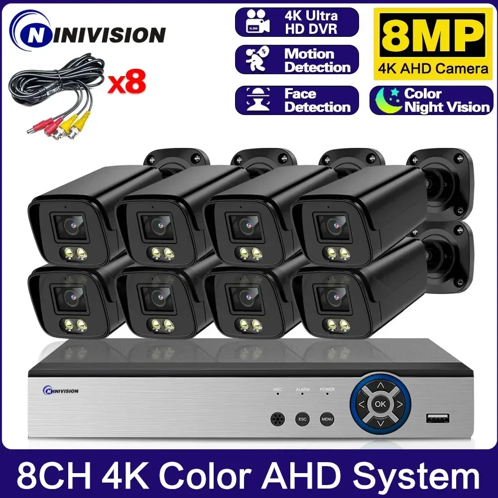 8ch 4K Ahd Cctv Camerasysteem Set Full Color Nachtzicht Camera Bewakingssysteem Kit H.265 8 Kanaals Dvr Kit Xmeye