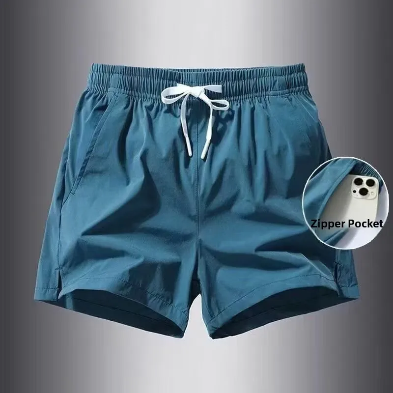 

Summer Ice Silk Men's Shorts Fourths Training Running Swimming Ultra Shorts Casual mid Waist Polyester Fiber Standard Fit
