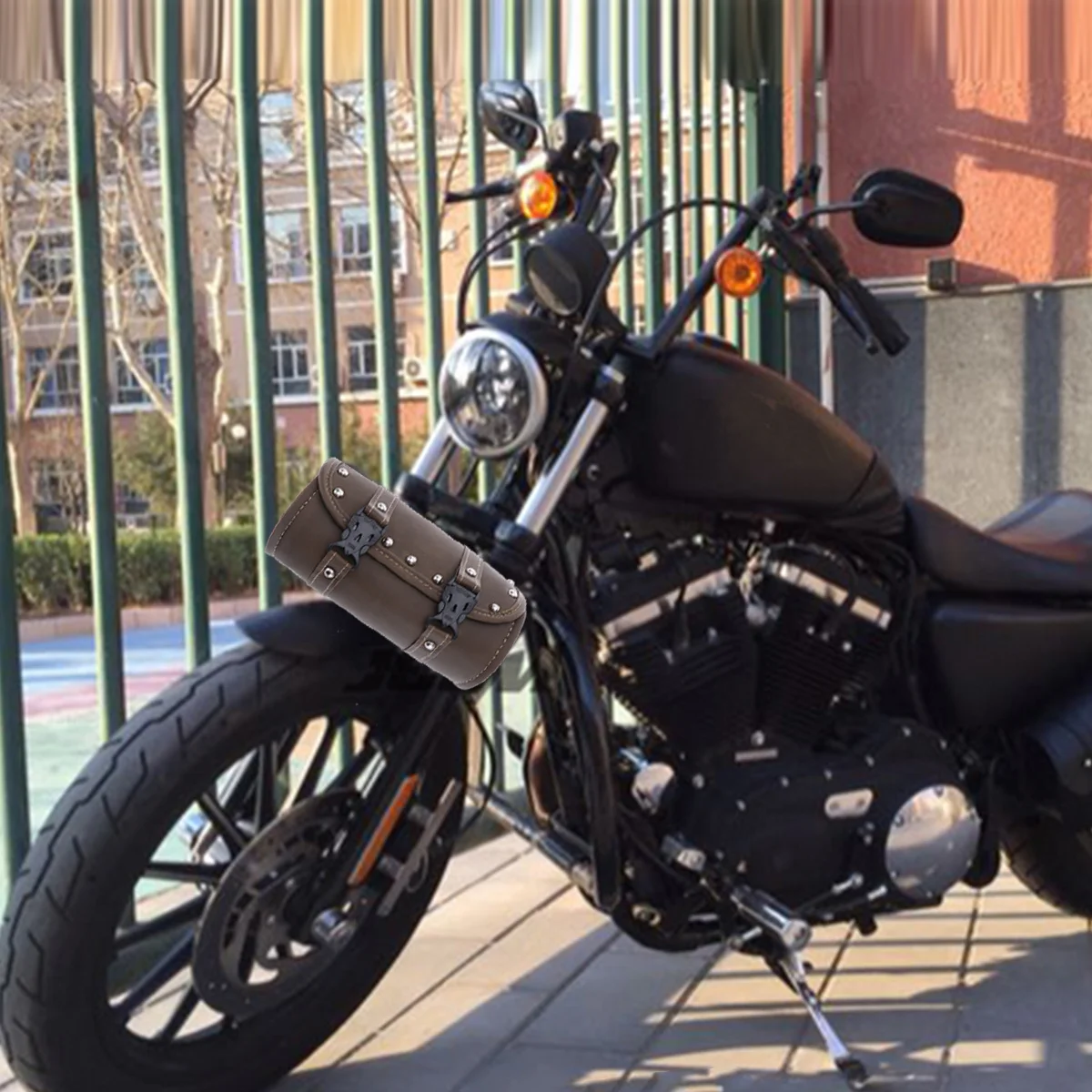 

Motorcycle Saddlebag Waterproof Pu Storage Bag For Electric Bike Side Box Durable Mounting Straps Green Motocycle