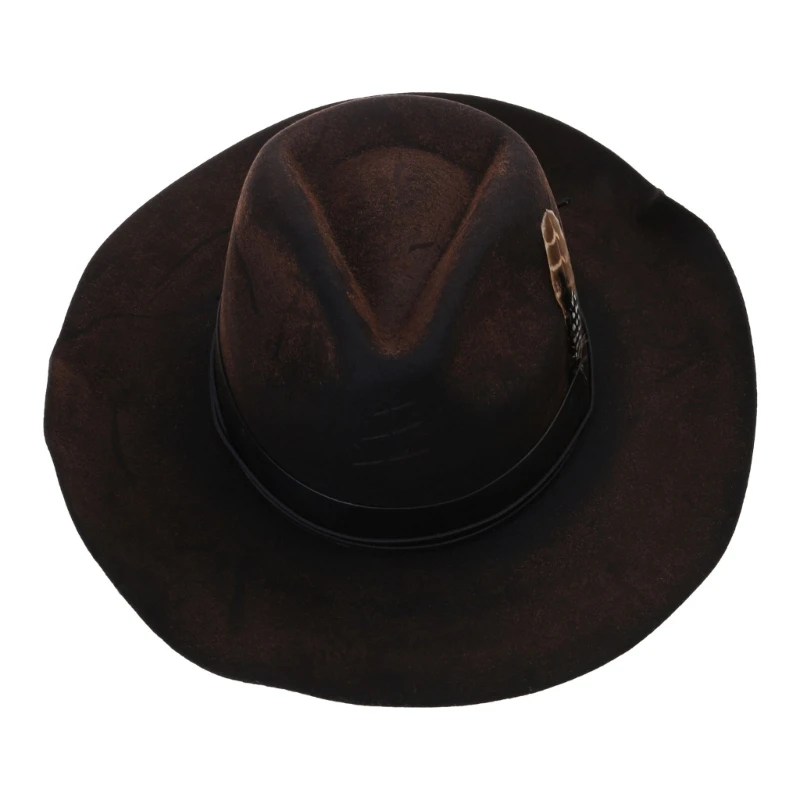 Distress Cowboy Hat Man Fedoras Hat with WovenBelt Theme Party Costume Hat Dropshipping