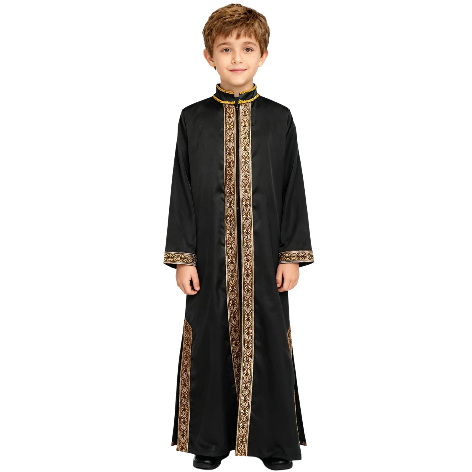 

Festival Long Sleeves Muslim Thobe Gold Embroidery Maxi Kaftans Arab Gown Islamic Robe Festival Holiday Halloween Costume