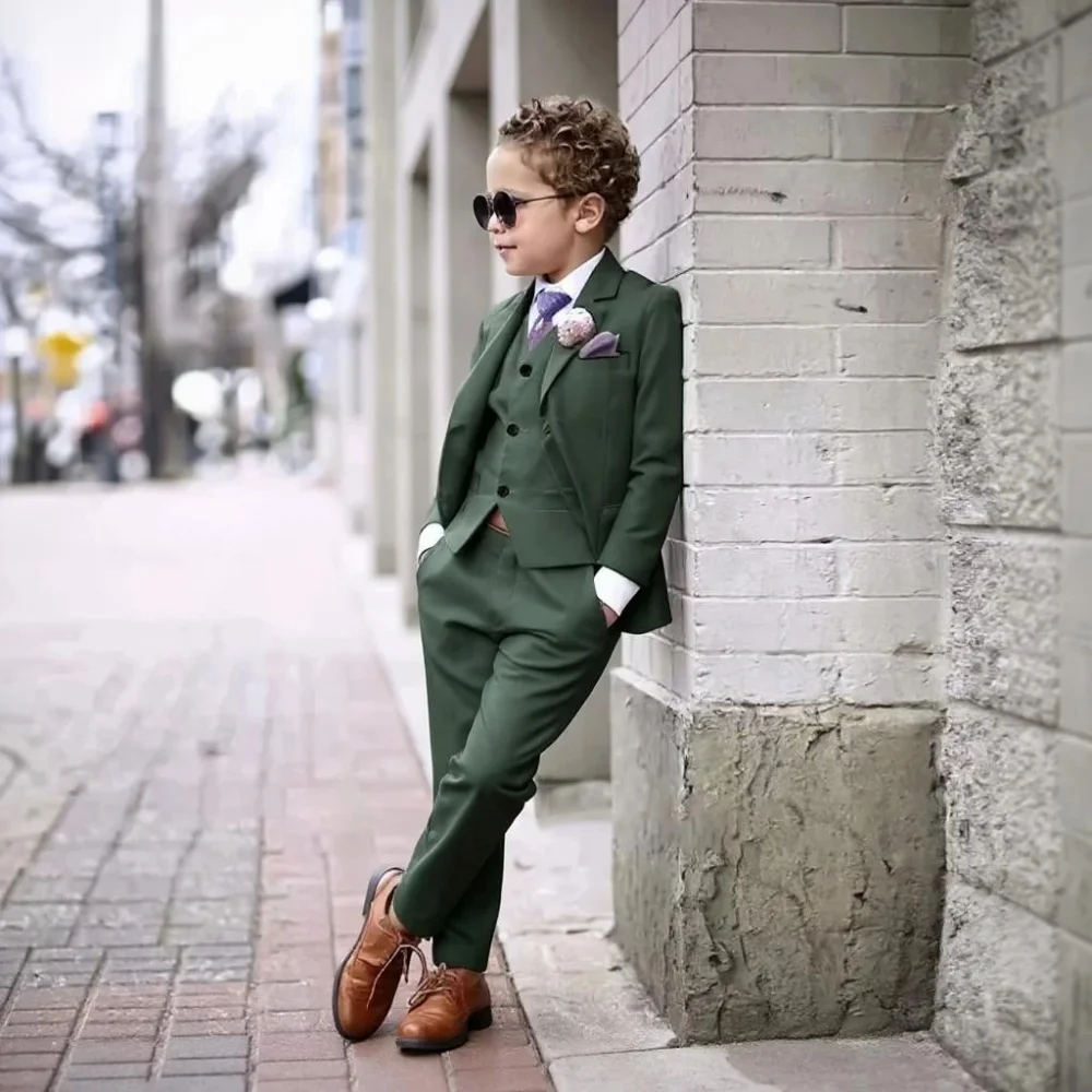 

Boys Green High-end Suit Set Child Performance Wedding Birthday Photography Costume Kids Blazer Vest Pants