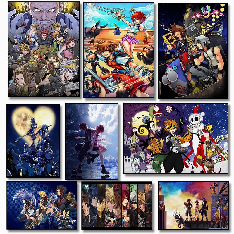 Classic Japanese Anime Kingdom Hearts Retro Posters Prints Canvas Painting Wall Art Picture Living Room Coffee Shop Home Decor