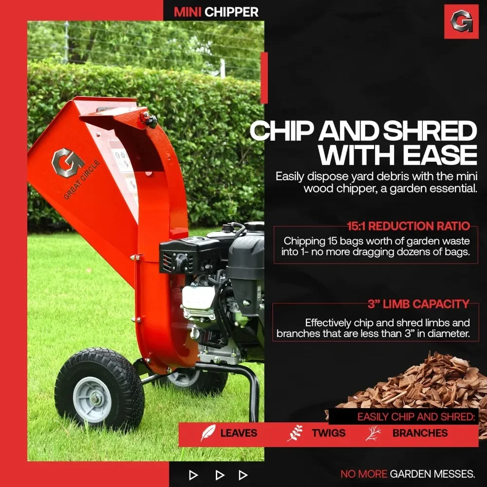 Mini Wood Chipper Shredder Gas PoweredMax Wood Capacity EPA/CARB Certified Aids in Fire Prevention and Building Firebreaks