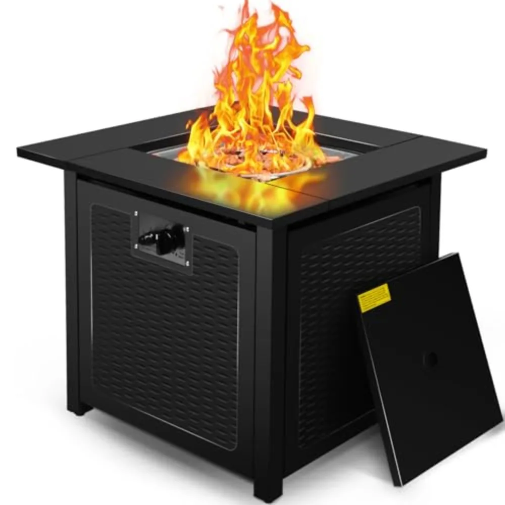28 inch Fire Pit Table, 50000 BTU Patio Heater, 2 in 1 Outdoor Gas Fire Pit with Removable Lid & Lava Stone
