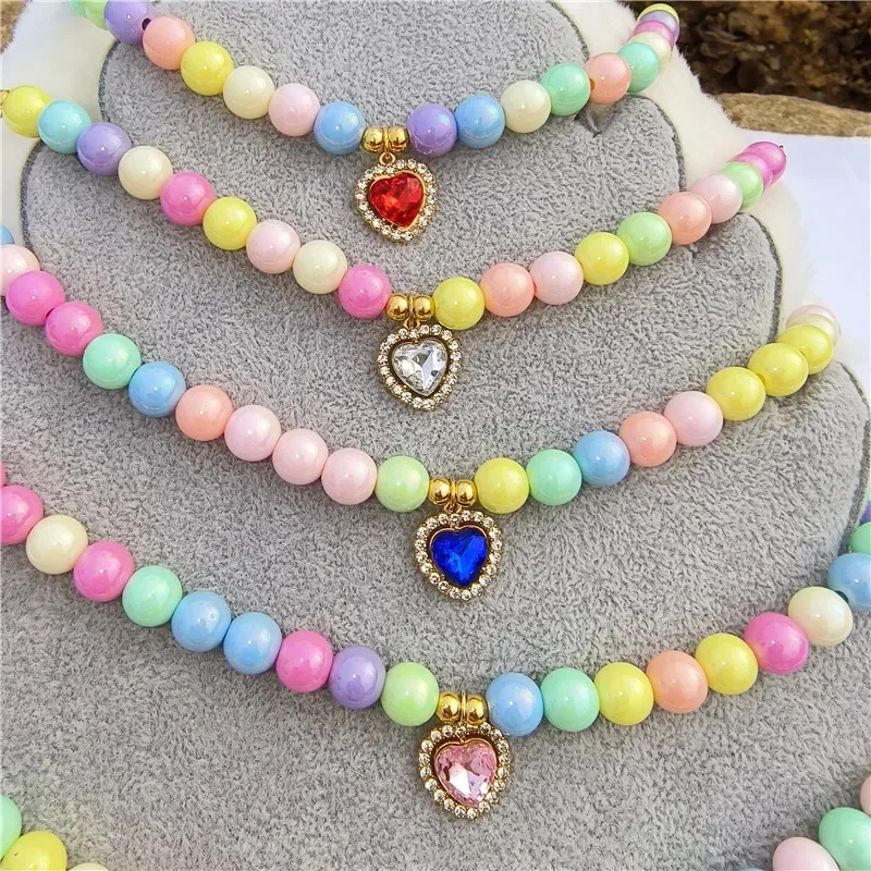 

Colorful Pearl Dog Necklace Collar Heart Fashion Jeweled Puppy Cat Collar Adjustable Dog Neck Decor Accessories Pet Supplies