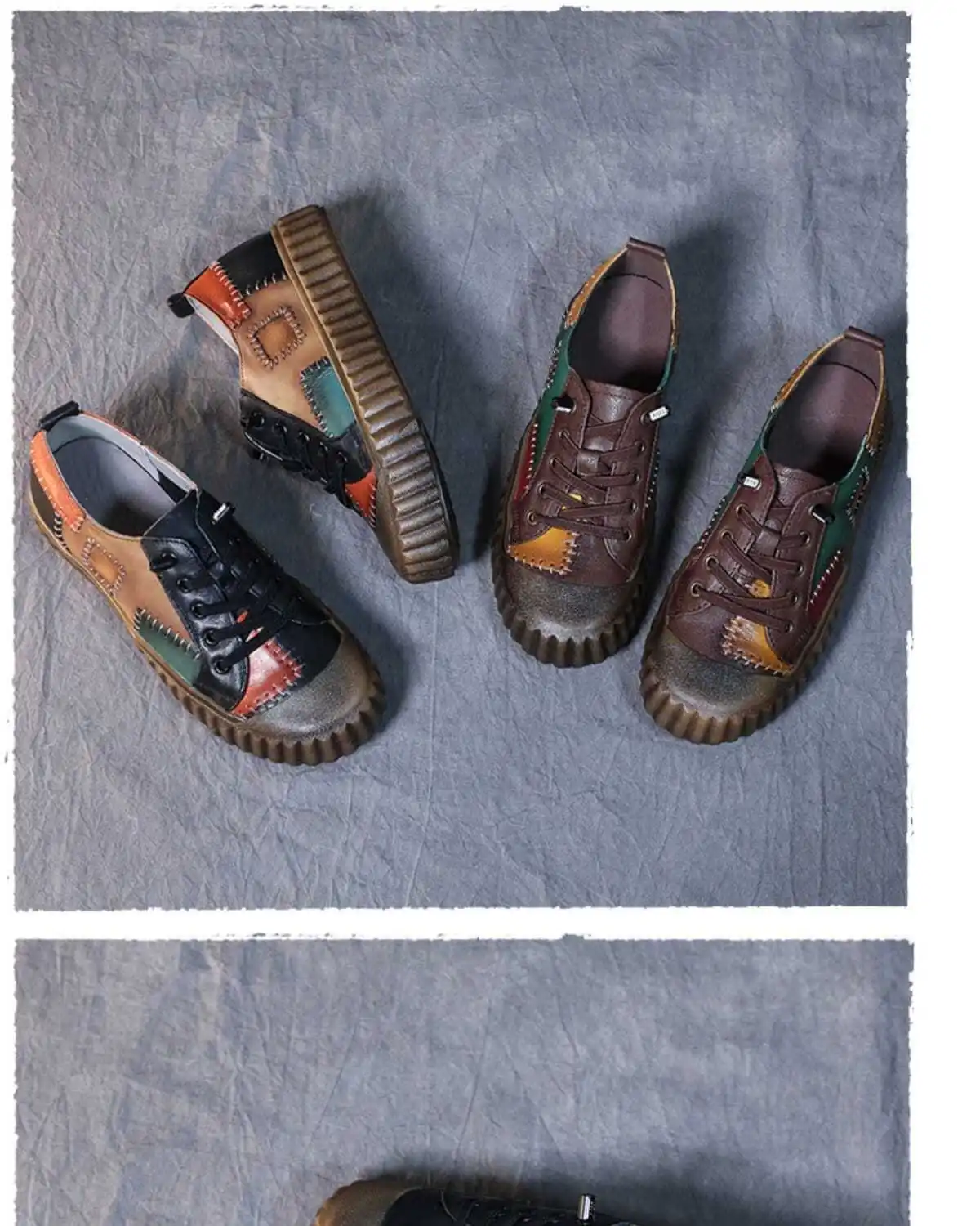 Retro Patchwork Leather Single Shoe for Women Platform Shoes Spring Autumn British Style Casual Shoes with Low Tops Sneaker