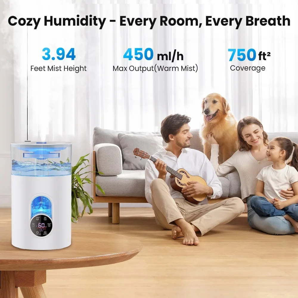 เครื่องเพิ่มความชื้นในอากาศ GloryAir 6L แบบเติมน้ำด้านบน เงียบสงบ ให้ละอองเย็นและอุ่น พร้อมระบบควบคุมความชื้นอัจฉริยะ รีโมทคอนโทรล เหมาะสำหรับห้องนอนขนาดใหญ่