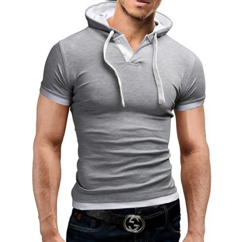 2024 Summer New Hot Selling Short Sleeved Rope Hooded Men\'s Short Sleeved T-shirt