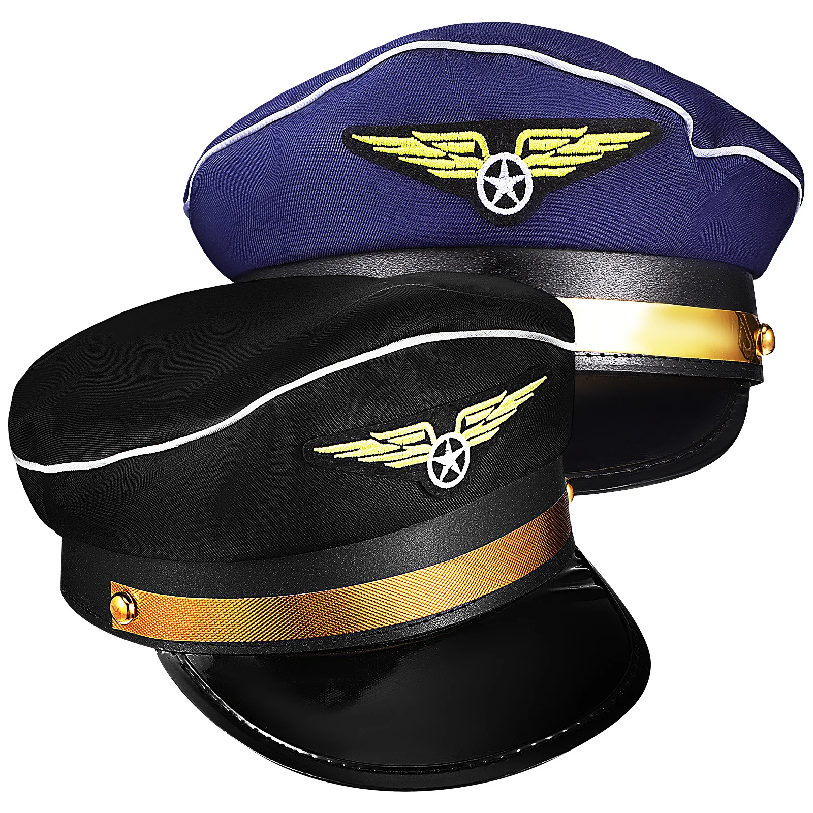 

2pcs Pilot Hat Captains Airline Attendant Caps Stewardess Cosplay Hats Blue Black Reusable Polyester Material Perfect