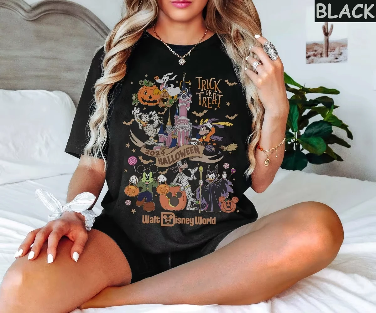 

The Latest Hot-selling Disney T-shirt Short-sleeved Retro Halloween Mickey Family Loose Breathable T-shirt Women's Clothing