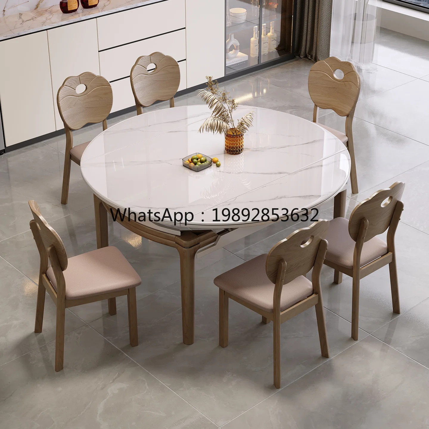 YFY Solid Wood Dining Table for Home Use, Cream Style Rock Board  Square and Round Dual-use Dining Table and Chair Set