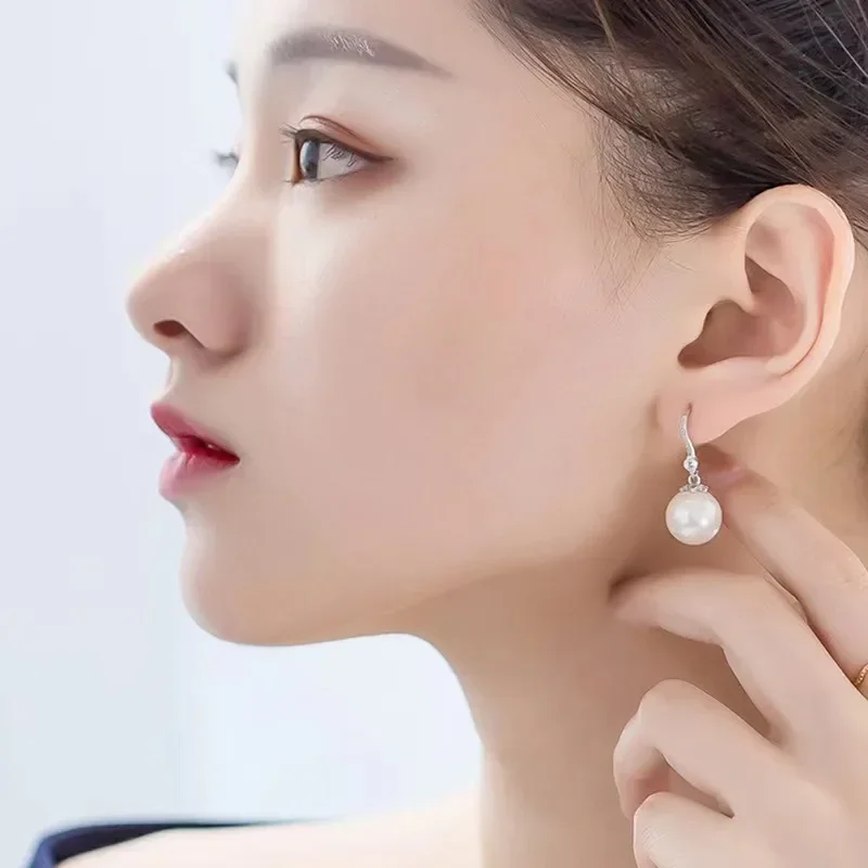 Mother's Day 925 Silver Trend Pearl Long Earrings Wedding Pendant Earrings Fashion Korean Jewelry Earrings for Women Panrty Gift