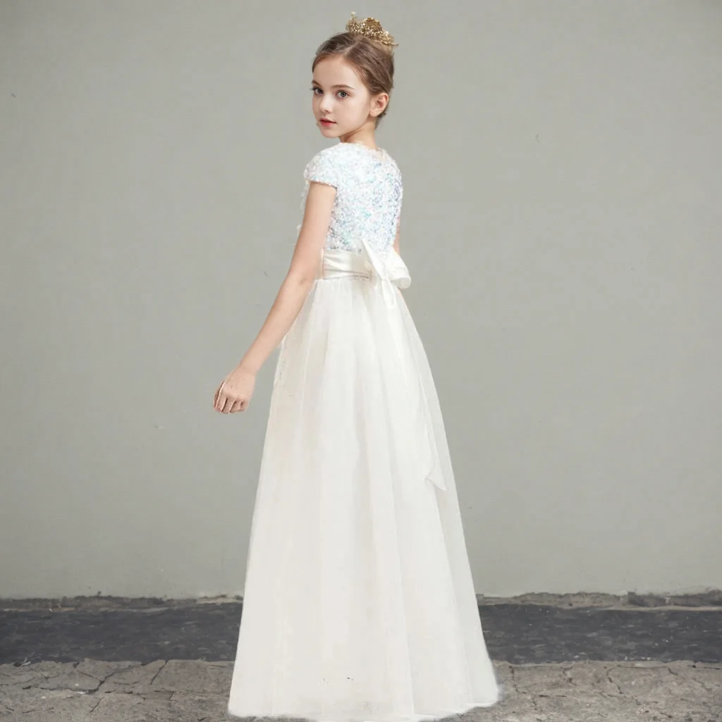 Girls Bridesmaid Banquet Dress for Wedding Sequin Lace First Communion Long Gown Teen Girls Graduation Birthday Party Clothes