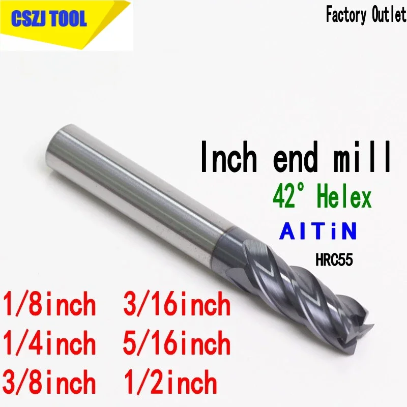 

Carbide Tungsten Steel Inch Milling Cutter 1/8 3/16 1/4 5/16 3/8 1/2" CNC End Mill 4 Flute Professional HRC55 3.175 6.35 12.7MM