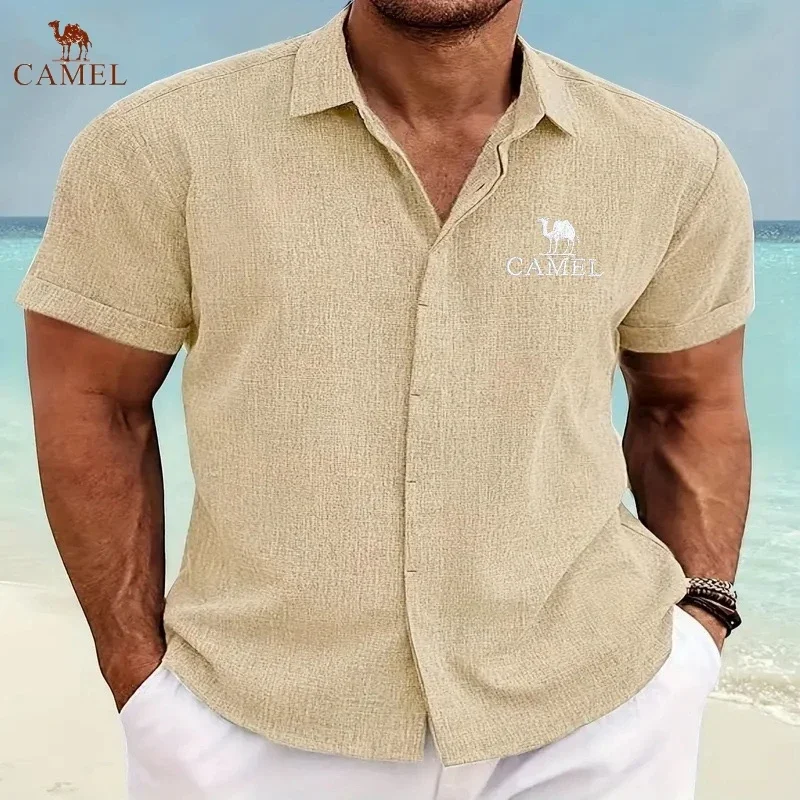 Camisa de manga corta de lino y algodón bordada para hombre, Polo informal, fresco y transpirable, alta calidad, moda de verano, nuevo