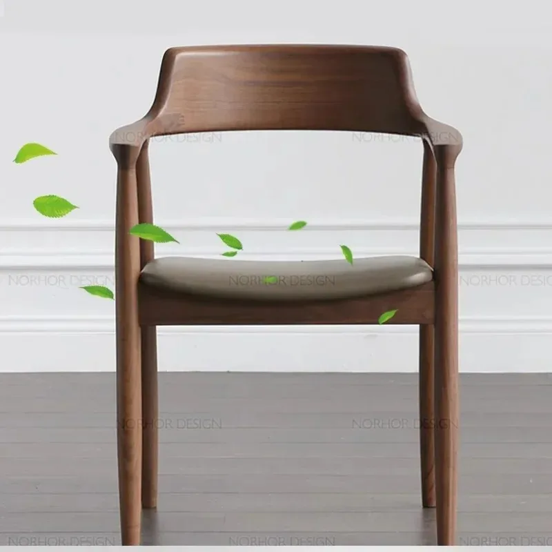 Cafe Wood Accent Armchair Dining Table Seating Kitchen Meeting Negotiation Sillas Comedor Furniture image 3