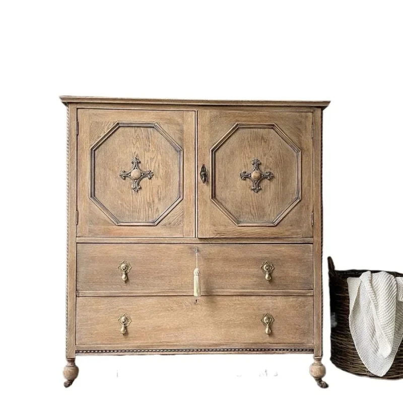 

American solid wood chest retro carved porch decorative cabinet French country living room bedroom side cabinet