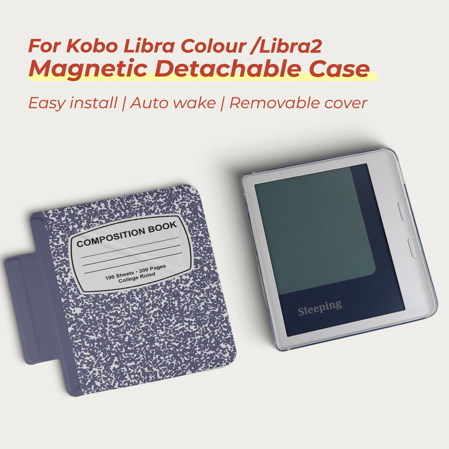 Twosheep suit for Kobo Libra Colour Kobo Libra2 7-inch Case Magnetic Detachable Cover Clear Back Auto Wake Monet and Cat Style