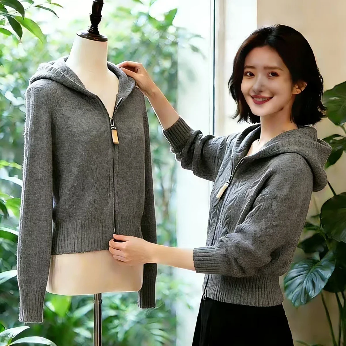 Women'S Fashion Zip Hoodie - Knit Hooded Sweater Women Zip Up