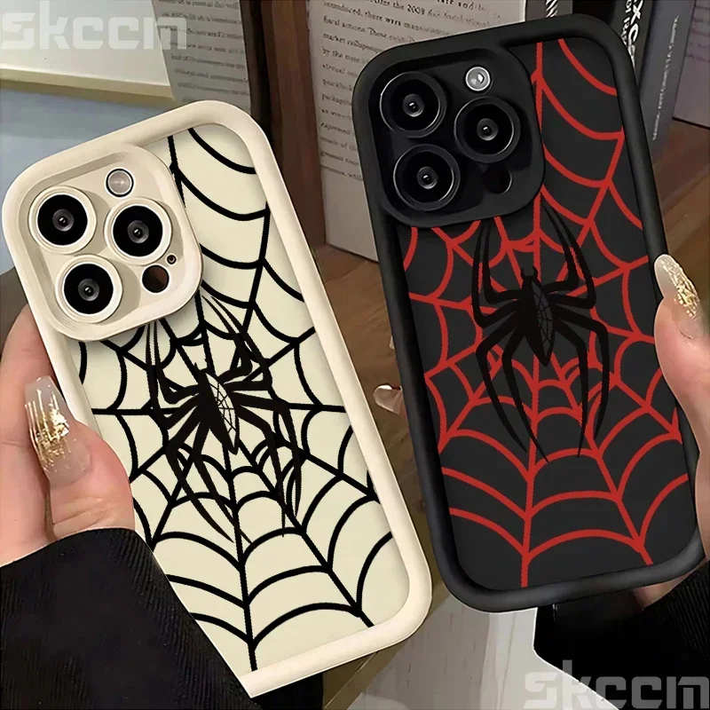 Black Spider Web Soft TPU Phone Case For iPhone 16 15 14 Pro Max 13 12 11 XR X XS 7 8 16 Plus Matte Shockproof Cover