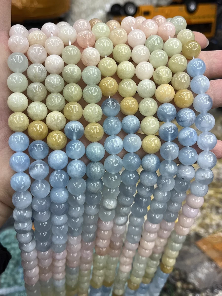Natural Stone Beryl Morganite Round Loose Beads For DIY Jewelry Making