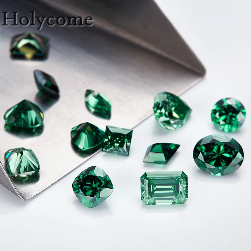 Holycome Brilliant Cut Green Moissanite Cushion Princess Heart Oval Pear Marquise Asscher Radiant Emerald Kite Triangle Trillion