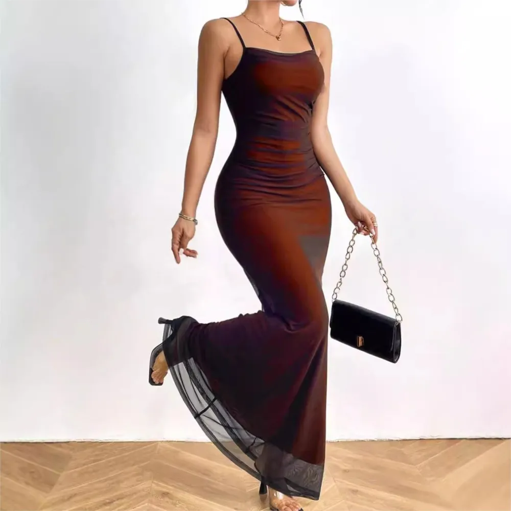 

2026 Summer Spaghetti Strap Dresses For Ladies Dress For Wedding Vestidos Sexy Simple Style Women's Clothing Slim Gradient Sling