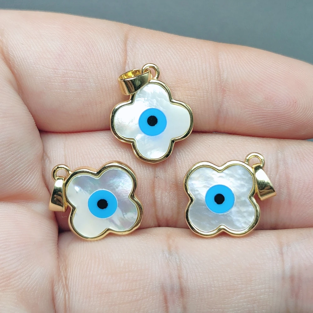 Fashion Four leaf Clover Devil Evil Eye Pendants For Jewelry Making Sea Shell Charms Necklace Accessories