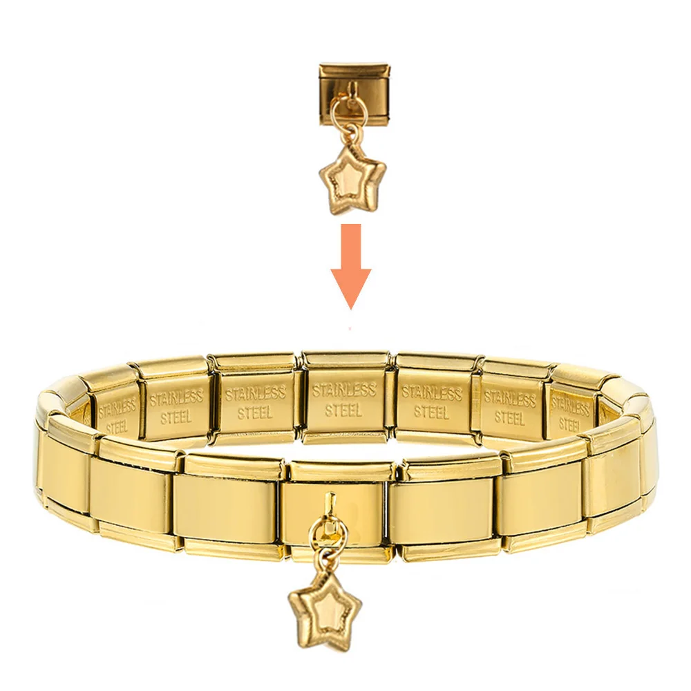 Stars Cross Heart Moon Crown CZ Pendant Italian Charm Link Fit 9mm Bracelet Stainless Steel Jewelry Making Birthday Gifts